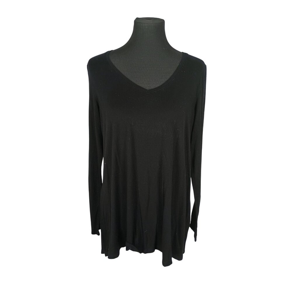 Utopia By Hue Black Long Sleeve V-Neck Womens Top L Rayon &‎ Spandex Blend